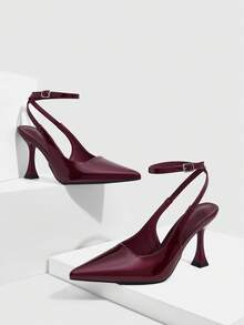 CUCCOO SZL Women's Pointed Toe Stiletto High Heel Black Lace Mesh Breathable Hollow-Out Sexy Elegant Lady High Heel Pumps With Ankle Strap, Versatile For Daily, Party, Gathering Valentine's Day - Burgundy - View 2