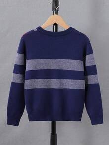 男童时尚提花针织长袖毛衣，秋冬款 - 寶藍色 - 查看 2