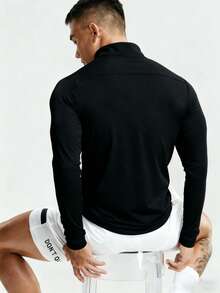 Manfinity Sport Polished 男士休闲运动印花拉链夹克 - 黑色 - 查看 2