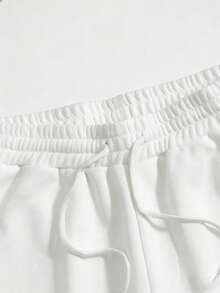 SWAVVY Quần short nam dệt kim kiểu dáng thường ngày có dây rút, quần short trắng nam. - trắng - Xem 3