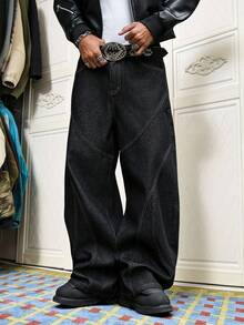 Manfinity EMRG Street Life Men's Casual Spliced Distressed Patchwork Baggy Raw Denim Jeans - Black - View 6