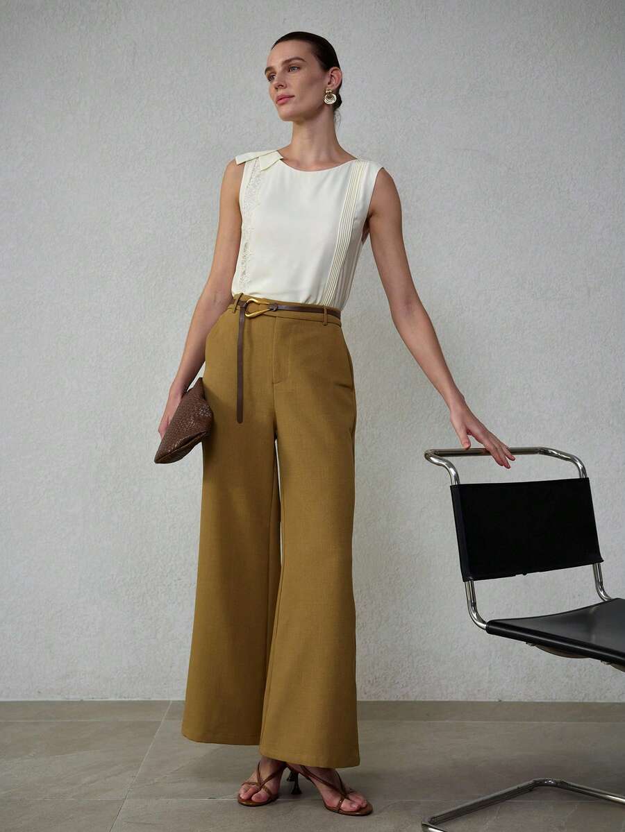 MOTF PREMIUM 女士蕾丝拼接无袖上衣，春夏款 - 杏色 - 查看 1