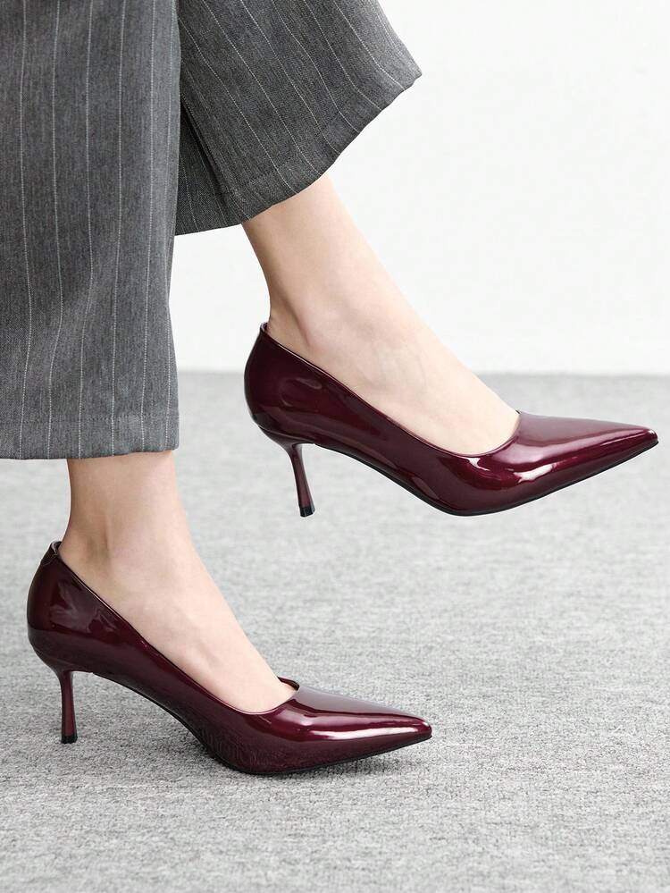 CUCCOO BIZCHIC Women's Pointed Toe Stiletto High Heel Burgundy Pumps, Minimalist Comfortable Commute Daily Versatile Office Lady High Heels, Elegant Fashion Sexy Heels Suitable For Work, Party, Banquet For Christmas Spring Shoes