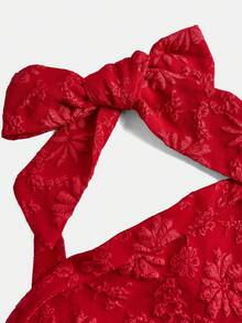 Girlism 少女红色提花露背蝴蝶结优雅连衣裙 - 紅色 - 查看 4