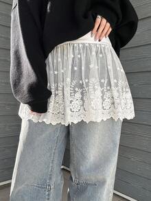 FRIFUL 女士纯色蕾丝荷叶边休闲半身裙 - 白色 - 查看 2