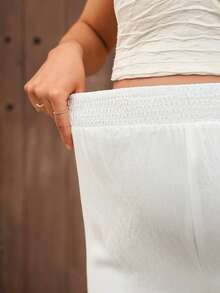 SHEIN Early Spring White Patchwork Embroidered Maternity Pants - White - View 5