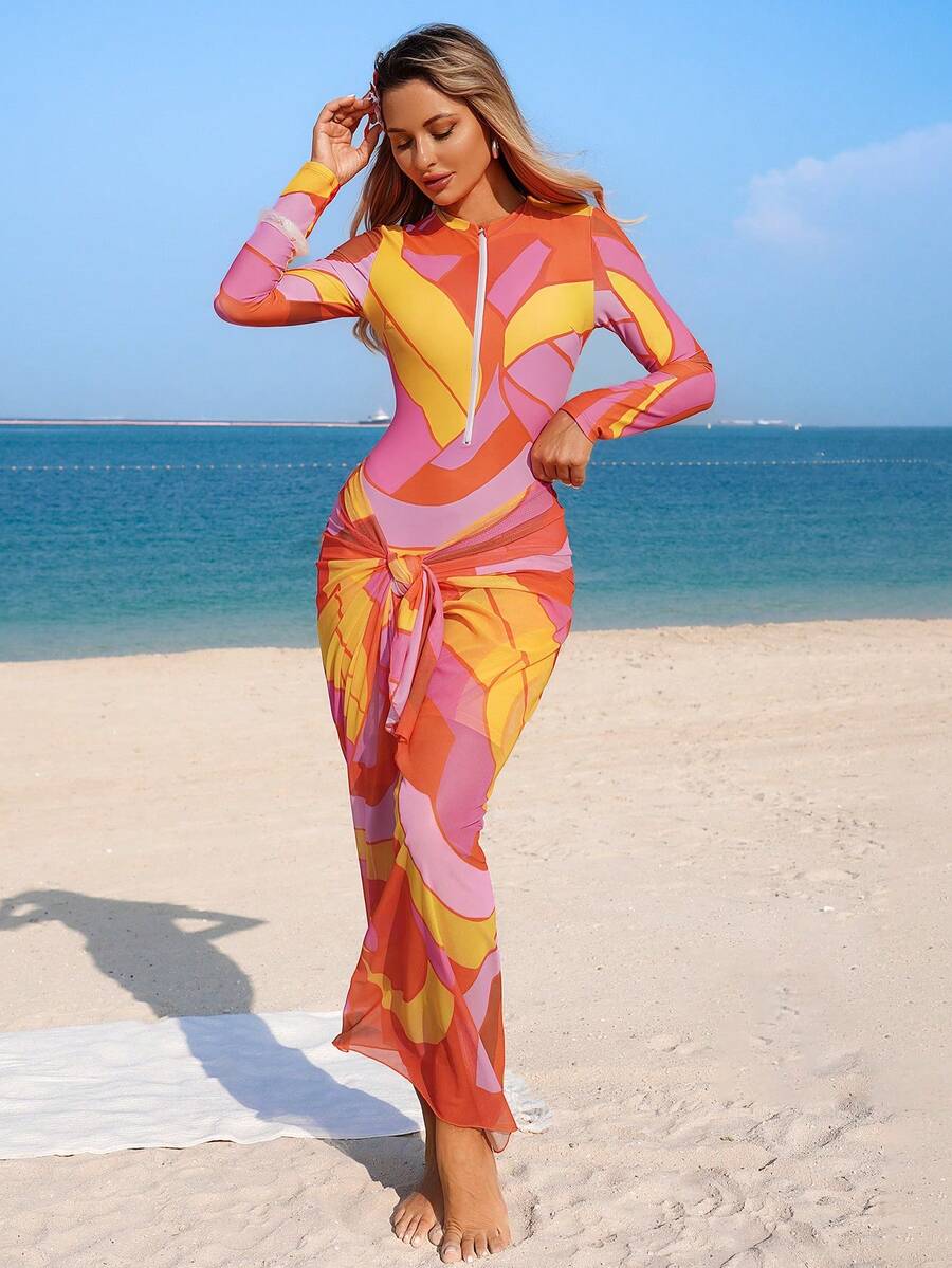 Swim Shayni 女士抽象印花冲浪服，两件套