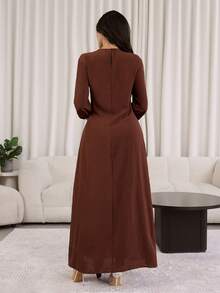 Veilorie 女士优雅纯色连衣裙，适合派对穿着 - 棕色 - 查看 3