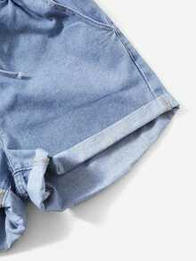 GlowEve Light Blue Paper Bag Waist Tie Cuffed Denim Shorts - Light Wash - View 4