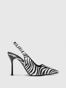 CUCCOO BIZCHIC Sandalias de mujer con tira dorada, diseño minimalista y versátil para combinar con vestidos y tacones altos, primavera y otoño 2024 de punta estrecha y tacón fino - Cebra - Ver 2