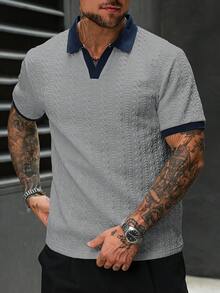 Manfinity Homme Áo Polo nam tay ngắn dáng casual, chất liệu dệt kim, viền ren, màu xám nhạt, tay ngắn, cài nút, thích hợp mặc đi làm hàng ngày, đi chơi cuối tuần, hoạt động ngoài trời, du lịch, môi trường làm việc thoải mái hoặc các dịp bán trang trọng, quà tặng cho bạn trai/chồng, quà kỷ niệm/sinh nhật, tiệc tùng, kỳ nghỉ hè, đám cưới, từ xuân đến hè. - Màu Xám nhạt - Xem 4