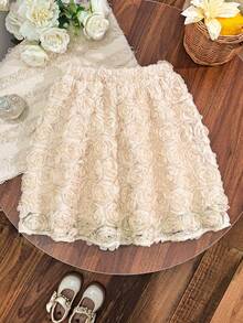 SHEIN Tween Girl Fashion Embroidered Mesh Mini Skirt - White - View 8