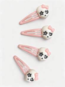 ROMWE 4 chiếc kẹp tóc hình đầu lâu và nơ hồng, kẹp tóc chấm bi dễ thương màu hồng, kẹp tóc thời trang và đa năng. - Bột đầu lâu - Xem 2