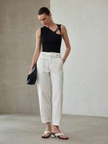 MOTF PREMIUM WOMEN'S COTTON WAIST METAL DESIGN BANANA CROPPED JEANS, SPRING/SUMMER - White - View 1