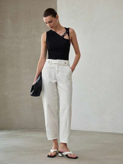 MOTF PREMIUM DAMJEANS MED BANAN, BOMULLSMIDDNING OCH METALLDESIGN, VÅR/SOMMAR