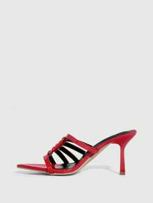 CUCCOO SZL Sandal Hak Tinggi Merah Wanita dengan Hiasan Kristal, Sepatu Pesta Musim Panas - Merah - View 8