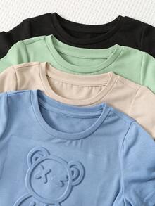 8 peças/Conjunto Confortável Casual Versátil para Uso Diário de Bebês Meninos/Meninas, Camiseta de Manga Curta com Letras em Relevo e Shorts, Adequado para Primavera/Verão, Uso Diário, Esportes, Passeios, Escola, Festas, Férias, Sessões de Fotos, Viagens - Multicolorido - Visão 6