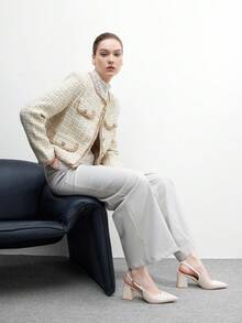 CUCCOO BIZCHIC Zapatos de tacón medio grueso burdeos de moda para mujer, diseño minimalista clásico, adecuados para ir al trabajo, citas, fiestas, vacaciones y bodas para Navidad - Beis - Ver 6