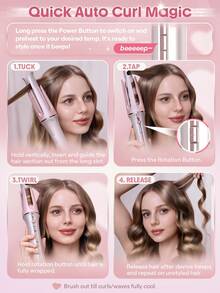 SHEGLAM HAIR Cupid's Charm One-Touch Instant Curler,Pink Automatic Curling Iron 19mm EU Plug,10min Quick Waves,60s Fast Preheat,3 Adjustable Temps,Heart-Shaped Switch,8s Smart Timer,Quick Auto Curl Magic Enhance Shine & Protection Suitable For Medium To Long Hair