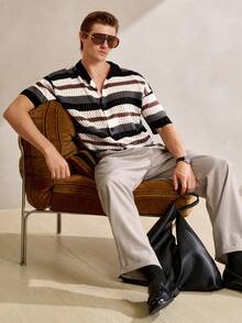 Manfinity CityGents Men's Casual Striped Button-Up Knit Sweater - Multicolor - View 6