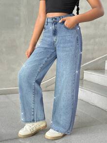 Thời trang thiếu nữ tuổi teen: Phong cách thường ngày Y2K, cá tính, thoải mái, mềm mại, lấp lánh, kẻ caro, sang trọng, dự tiệc, thiết kế đính kim cương, quần jeans đen dáng rộng, mềm mại, thích hợp mặc hàng ngày, mùa hè và mùa thu, dự lễ hội, đi biển, đường phố, đi học, quần jeans đính đá, mùa đông. - Rửa nhẹ - Xem 4