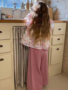 DAZY Young Girl Floral Print Round Neck Cap Sleeve Shirt And Pants Set