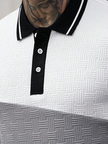 Manfinity CasualCool Áo Polo nam dáng casual, phối màu tương phản, cài cúc nửa thân - trắng - Xem 6