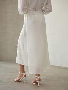 MOTF PREMIUM WOMEN'S ASYMMETRICAL CHIFFON FLOWY SPLIT THIGH SKIRT WITH SEQUINS EMBELLISHMENT, SPRING/SUMMER - White - View 7