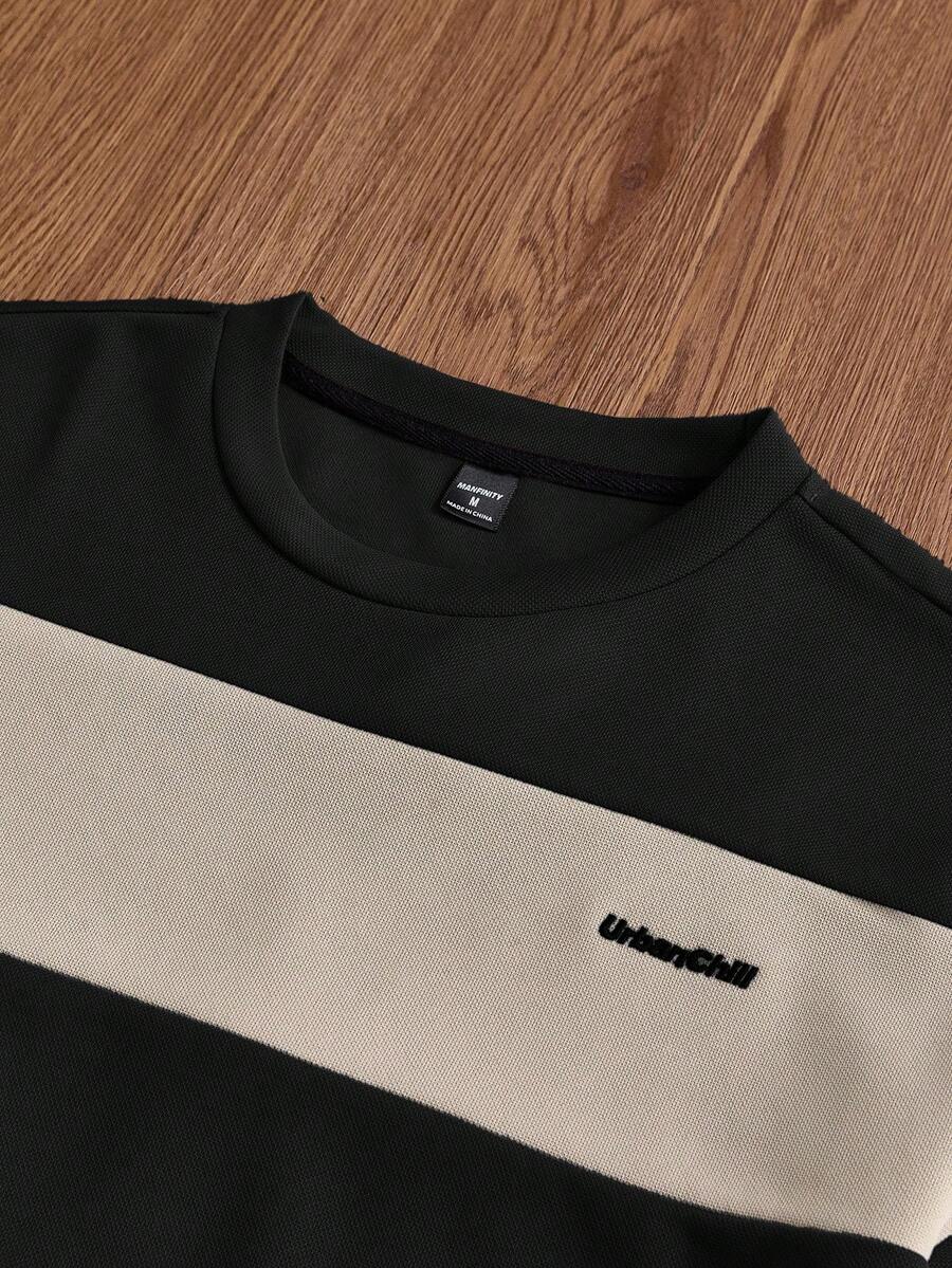 SWAVVY 男士休闲撞色条纹短袖T恤 - 黑色 - 查看 1