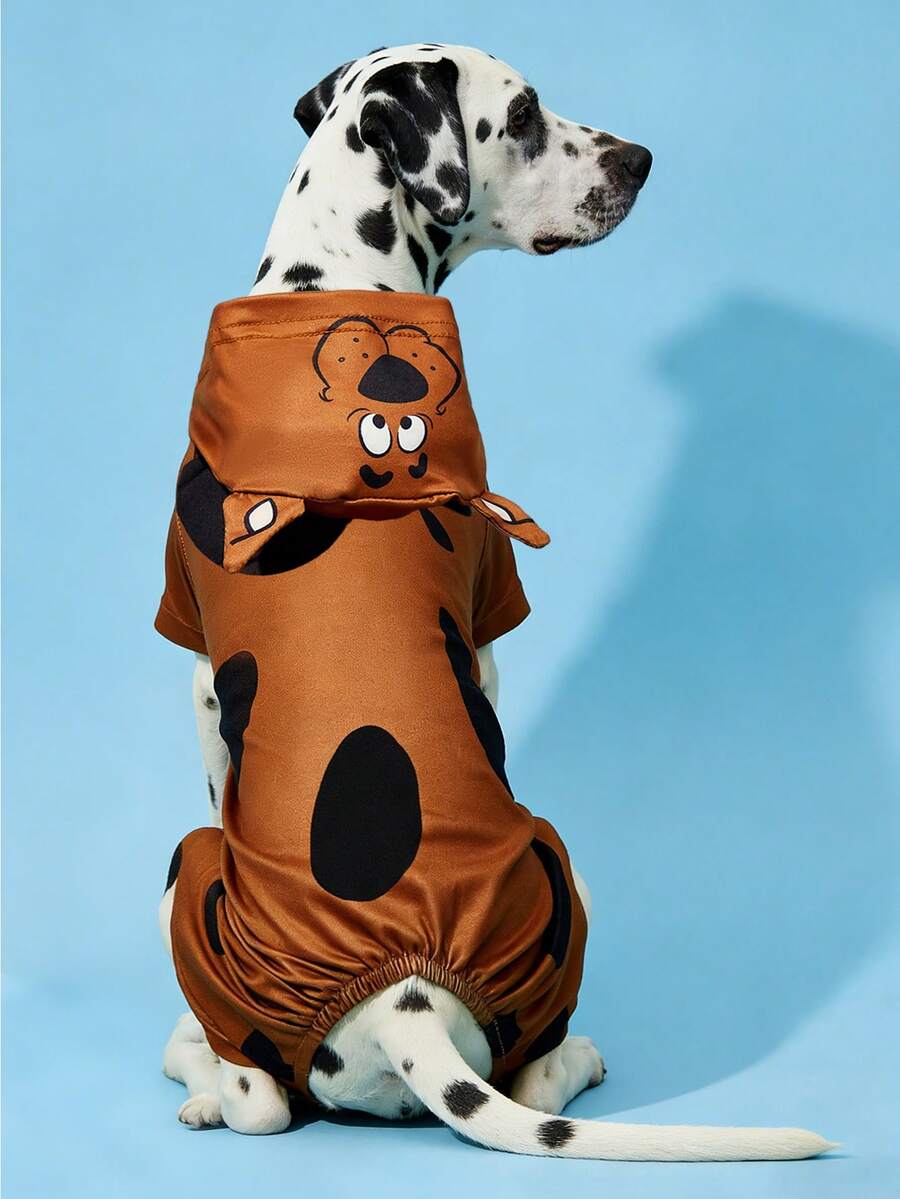 SCOOBY-DOO X SHEIN 1 件卡通人物角色扮演宠物连体衣、家居服、睡衣、猫/狗衣服，尺码 XXS-XXXXL、特小号、特大号、角色扮演 - 棕色 - 查看 1