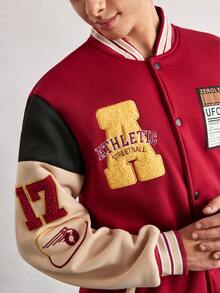 Open Phase 男士秋冬新款字母刺绣棒球长袖夹克 - 酒紅色 - 查看 5