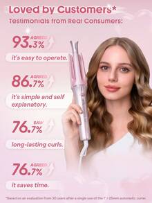 SHEGLAM HAIR Cupid's Charm One-Touch Instant Curler,Pink Automatic Curling Iron 19mm EU Plug,10min Quick Waves,60s Fast Preheat,3 Adjustable Temps,Heart-Shaped Switch,8s Smart Timer,Quick Auto Curl Magic Enhance Shine & Protection Suitable For Medium To Long Hair