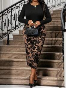 SHEIN Lady تنورة ضيقة أنيقة للمرأة بمقاسات كبيرة - متعدد الألوان - مشاهدة 4