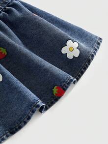 Sweetness Spring / Summer Plus Size Women Strawberry & Floral Print Ruffle Hem Denim Camisole Top - Medium Wash - View 10