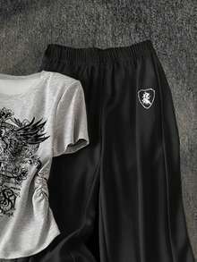 Glimmora 女士休闲印花圆领T恤和裤子两件套 - 灰色 - 查看 4