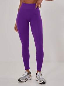 Musera Sport Ribbed Waist Seamless Leggings Summer Holiday Ibiza Beachwear, Padel, Tennis, Pickleball Gym Fitness Winter - Violet Purple - View 2