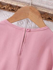 SHEIN Young Girl New Loose Casual Round Neck Retro Pattern Long Sleeve Pink Long Dress, Middle Eastern Traditional Long Robe Dress Abaya Jalabiya - Pink - View 6