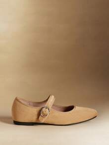 Rosivie 复古搭扣装饰平底鞋，百搭优雅，适合春夏穿着，灰色 - 薑色 - 查看 2