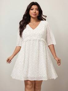 Enliva Đầm babydoll chấm bi cỡ lớn dành cho nữ, kiểu dáng quả táo tròn, thích hợp cho mùa hè. - trắng - Xem 7