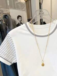 SHEIN 大码女式圆领骑士印花休闲百搭通勤短袖T恤 - 白色 - 查看 3