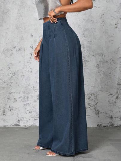SHEIN SXY Women's Casual High Waist Wide Leg Jeans Wide Leg Jeans Woman Denim Denim Pants Wide Leg Pants Denim Wide Leg Pants