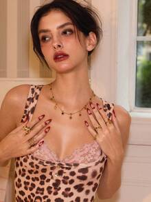 Glisma 女士项链（宝石颜色随机），高级/复古/优雅/性感/怀旧，适合妈妈/女士/女孩/母亲，夏季/海滩/舞会/派对，18K镀金，心形 - 金色 - 查看 3