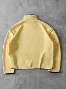 ROMWE MEN Street Life Men's Retro Color Block Quarter Zip Pullover Sweatshirt - Yellow - View 2