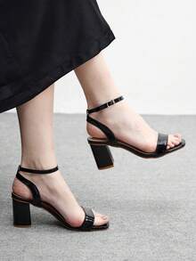 CUCCOO BIZCHIC Women's Fashionable Elegant Chunky Heel Black High Heel Sandals - Black - View 5