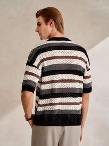 Manfinity CityGents Men's Casual Striped Button-Up Knit Sweater - Multicolor - View 3