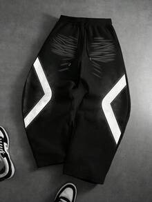 ROMWE MEN Men's Casual Printed Drawstring Sweatpants - Black - View 6