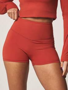 MISSGUIDED Quần short thể thao mini cạp cao chữ V ôm sát, thích hợp cho tập luyện. - trái cam - Xem 2