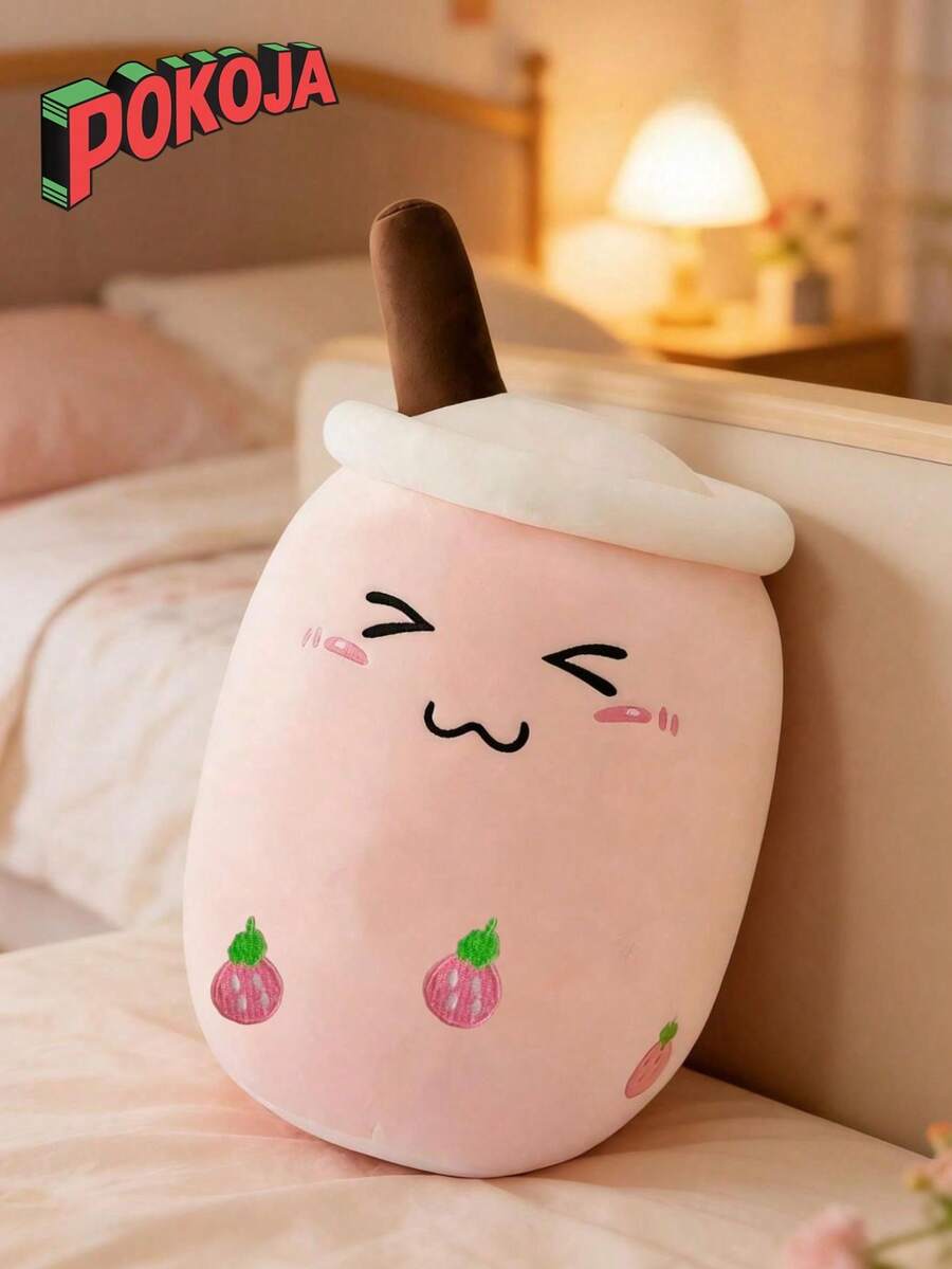 POKOJA LAND - BESTSELLERS 1 包可爱毛绒波霸奶茶抱枕奶茶杯抱枕食物毛绒玩具，柔软可爱抱枕毛绒玩具生日圣诞节节日情人节礼物（粉色） - 彩色 - 查看 1