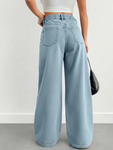 EURMUSE Women's Casual Washed Low Waist Wide Leg Jeans - Baby Blue - View 2