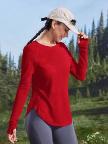 In My Nature 女士瑜伽、普拉提、健身、跑步训练高弹透气网眼拼接短袖T恤，紫色，夏季 - 紅色 - 查看 5